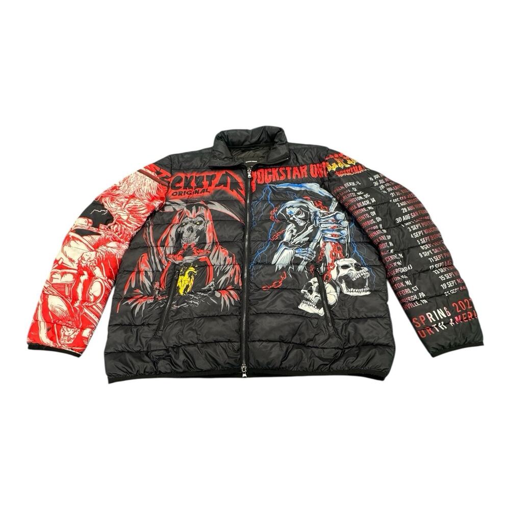 Rockstar Original Men's Izzy Graphic Full Zip 2XL Puffer Jacket Streetwear Punk